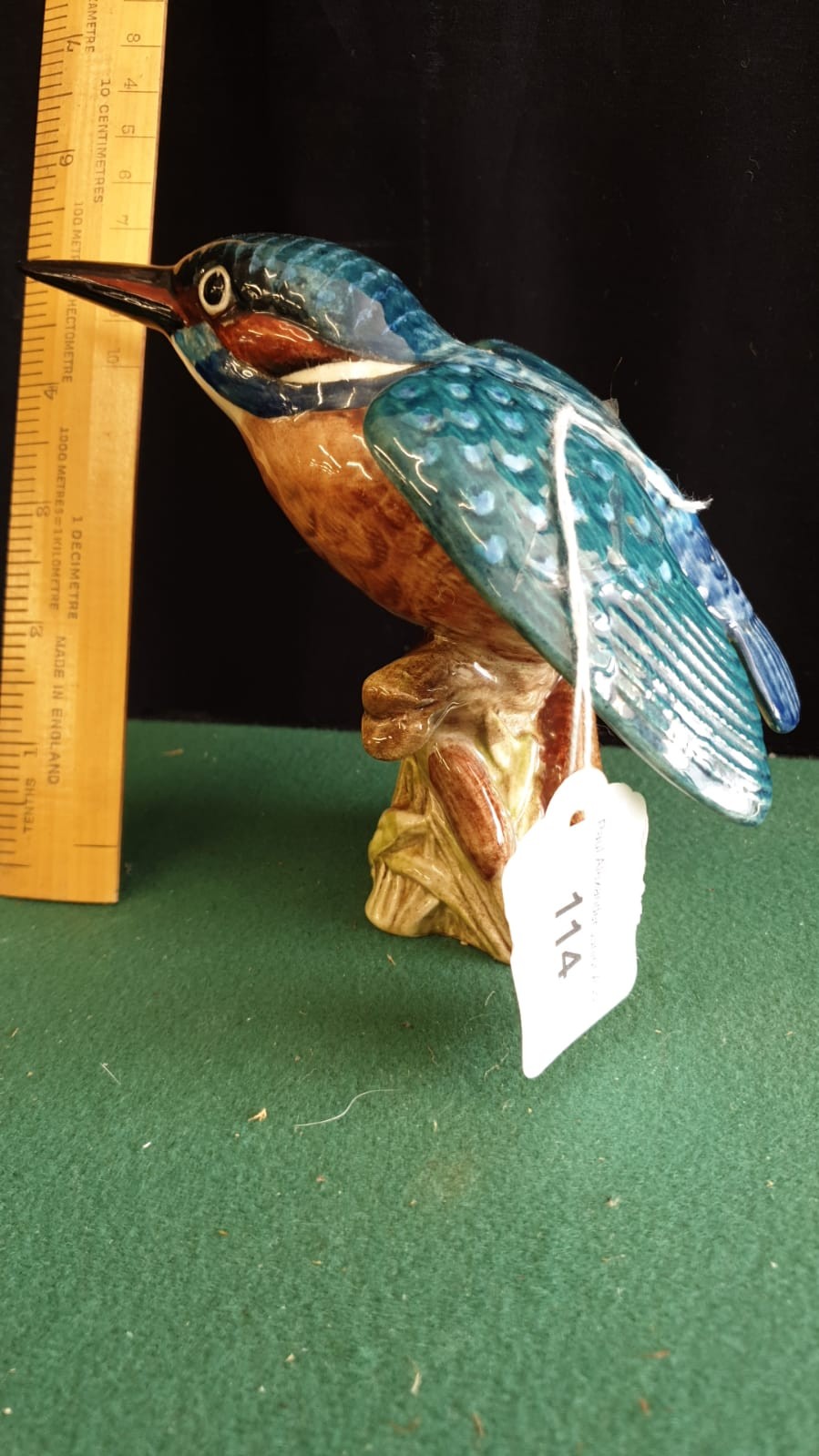 Beswick Kingfisher Perrched On Tree Stump.