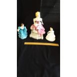 Large Franklin mint cinderella figure together with 2 royal doulton figures.