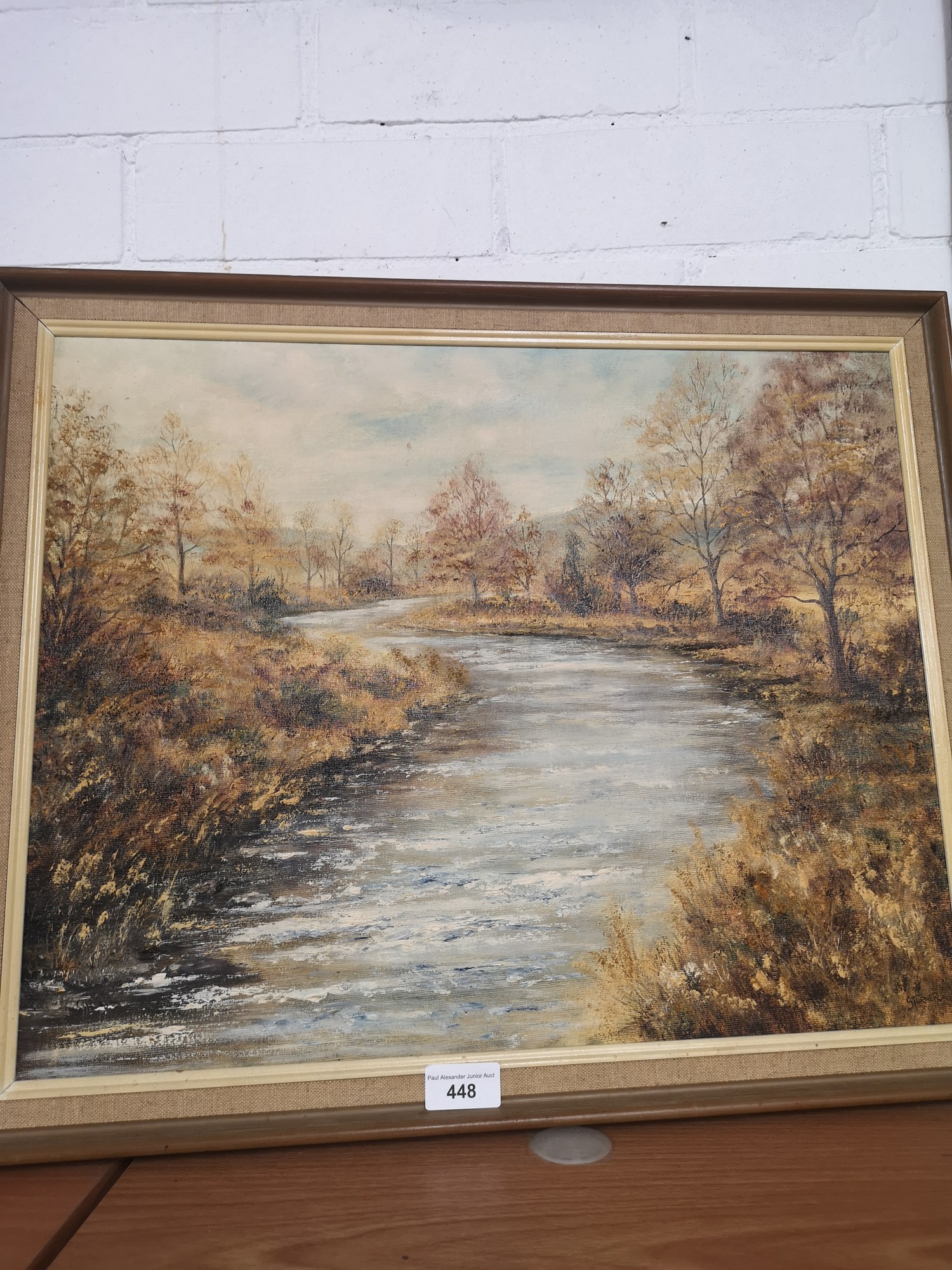 Countryside river scene oil on canvis signed S Turner framed.