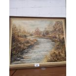 Countryside river scene oil on canvis signed S Turner framed.