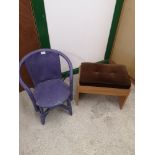 Small contempory stool together with purple wicker chair.