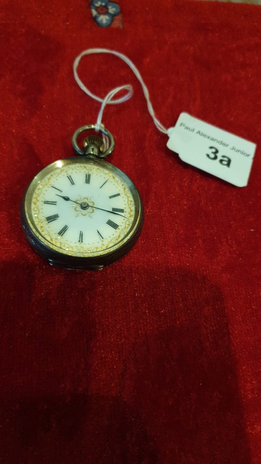 Edwardian Silver Hall marked inlaid ladies pocket watch top winding ticks nicely.