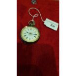 Edwardian Silver Hall marked inlaid ladies pocket watch top winding ticks nicely.