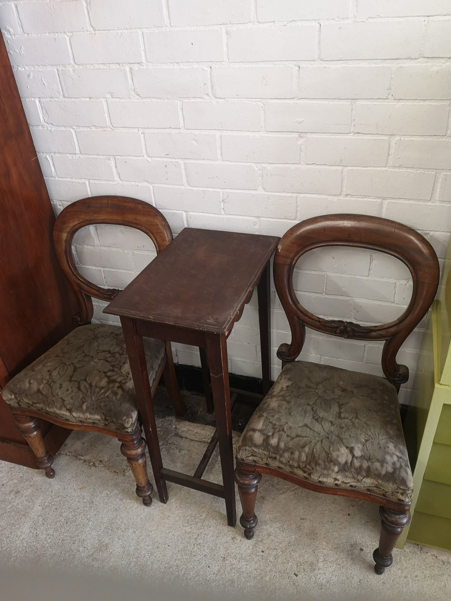 Pair of victorian balloon back chairs with 20th century contemporary table. - Image 2 of 4