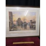 Large limited edition print in depting Manchester Harbour scene with proof embossed stamp signed J L