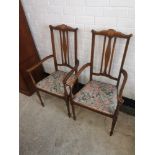 Pair of beautiful Edwardian arm chairs with inlays to backing.