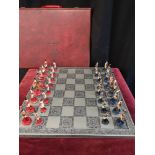 Lead miltary handpainted chess set with board.