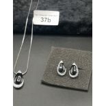 Beautiful Silver And Black Onyx Ear Rings And Pendant With Silver Chain