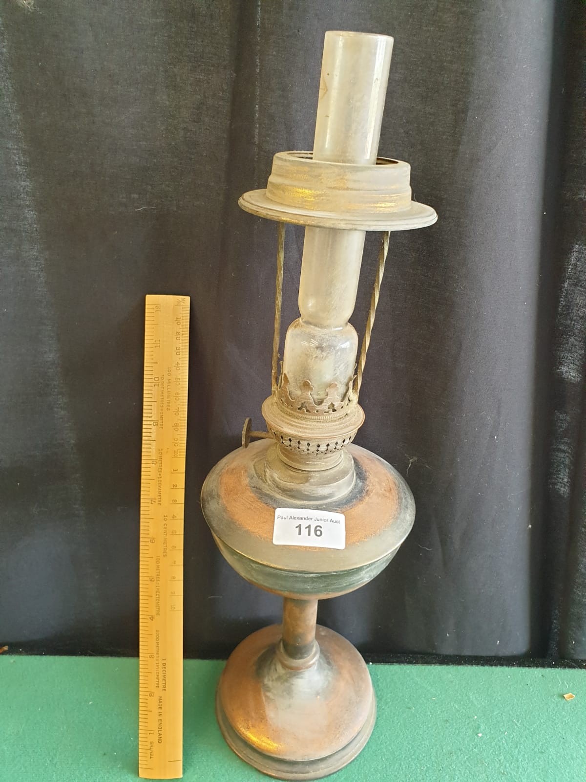 Early 1900s Oil Lamp With Rare Unusual Glass Shade.