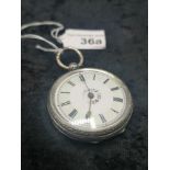 Ladies Silver Pocket Watch With Enamel Face With Floral Centre Decoration