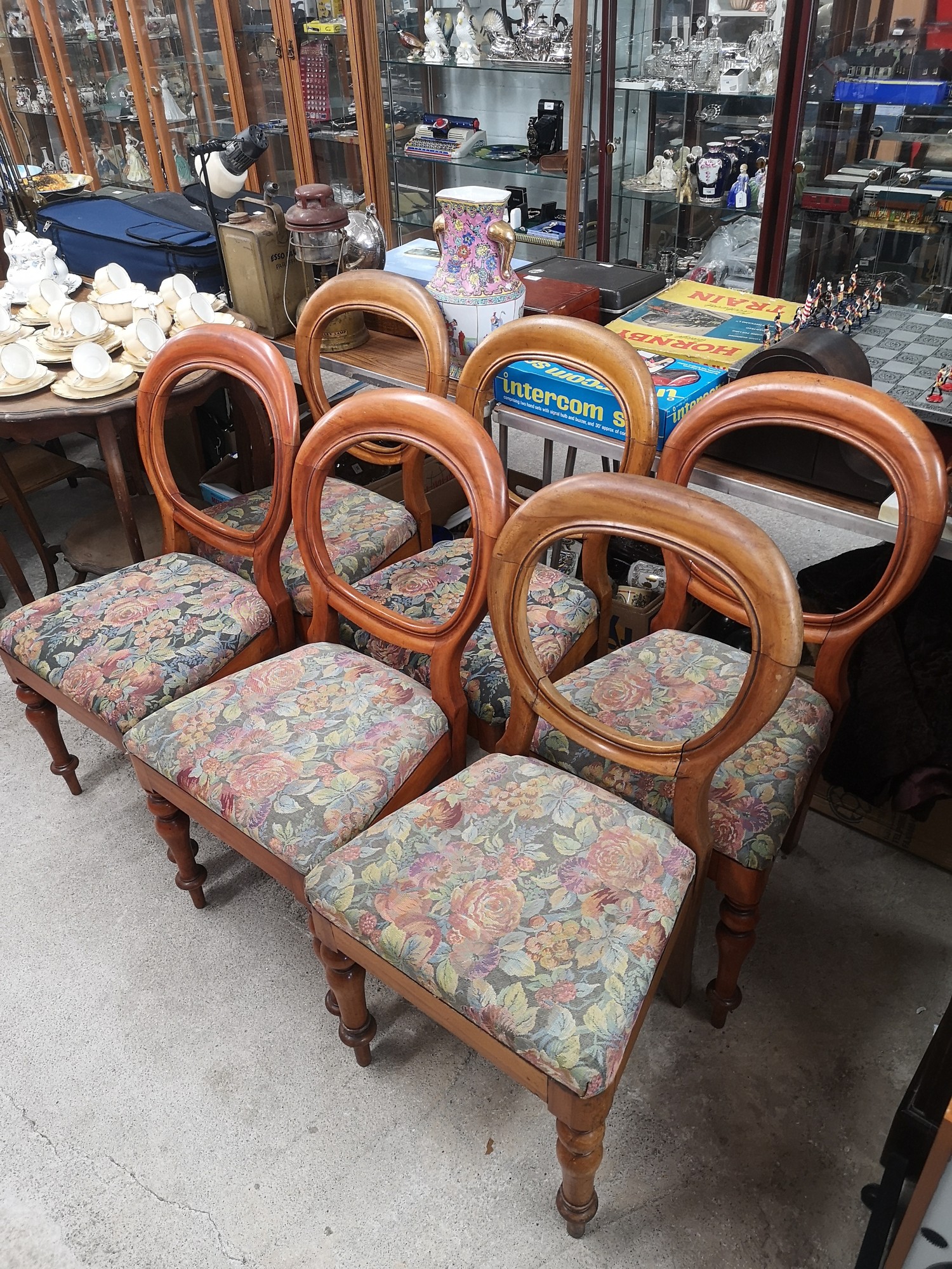 Set of 6 victorian ball back chairs.