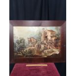 Large oilagraph picture depicting watermill in pine frame.. 30 inches in length by 25 inches in