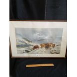 Limited edition print depicting Highland cattle scene in winter 286 of 300 after Louis b hurt.