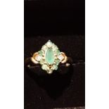Ladies 9ct Gold Diamond and Green Stone Ring Beautiful Setting Ring.