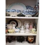 3 shelfs of collectables includes carnival glass, carlton ware etc.
