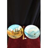 Pair of metal Yukon scene hand painted bowls signed by artist E Nowlan.