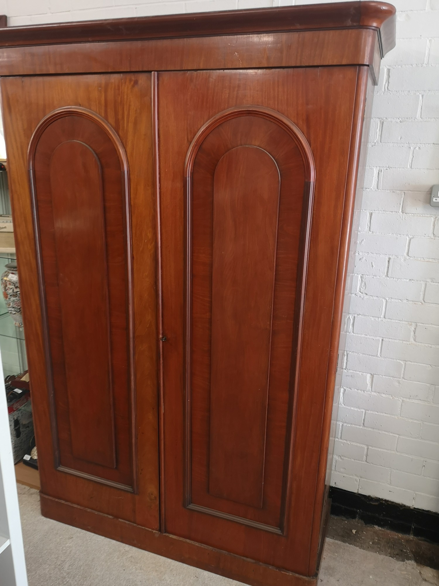 Large Victorian bow fronted wardrobe with fitted drawers and coat hangers. - Image 2 of 3
