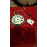 Large chester silver Hall marked pocket watch with fusee movement AD John Tunstall winds ticks and