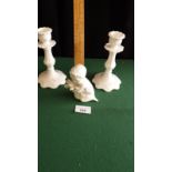 Pair Of Coalport Candlesticks And Bing And Grondal Cherub Figure