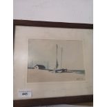 Water colour depicting boat scene on beach signed V Green.