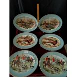 Collection of pheasant & horse rider scene platters.