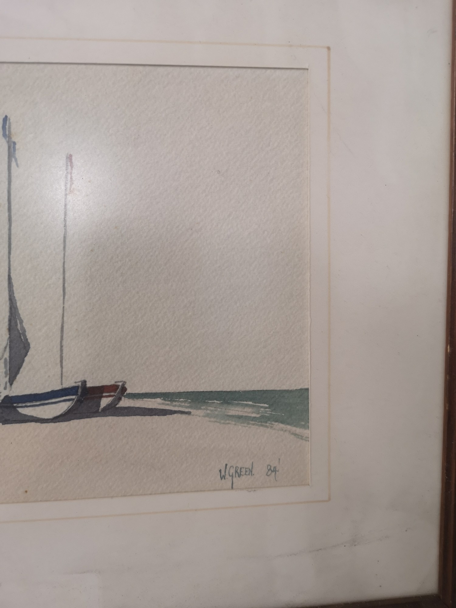 Water colour depicting boat scene on beach signed V Green. - Image 2 of 2