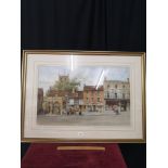 Large limited edition sturgeon print of old town centre scene in gilt frame 47 /225. 30 inches in