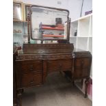 1900s Dark oak dressing table with mirror.