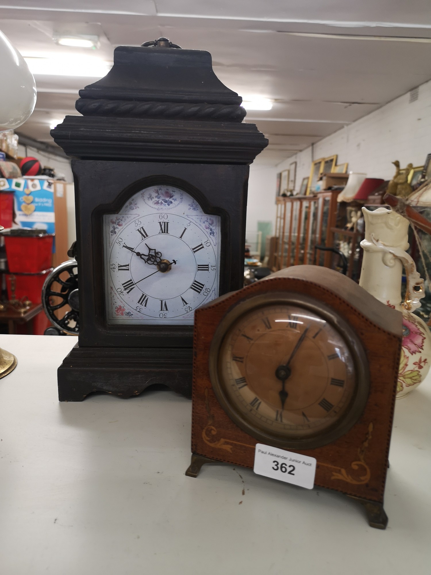 Edwardian inlaid clock together with other.