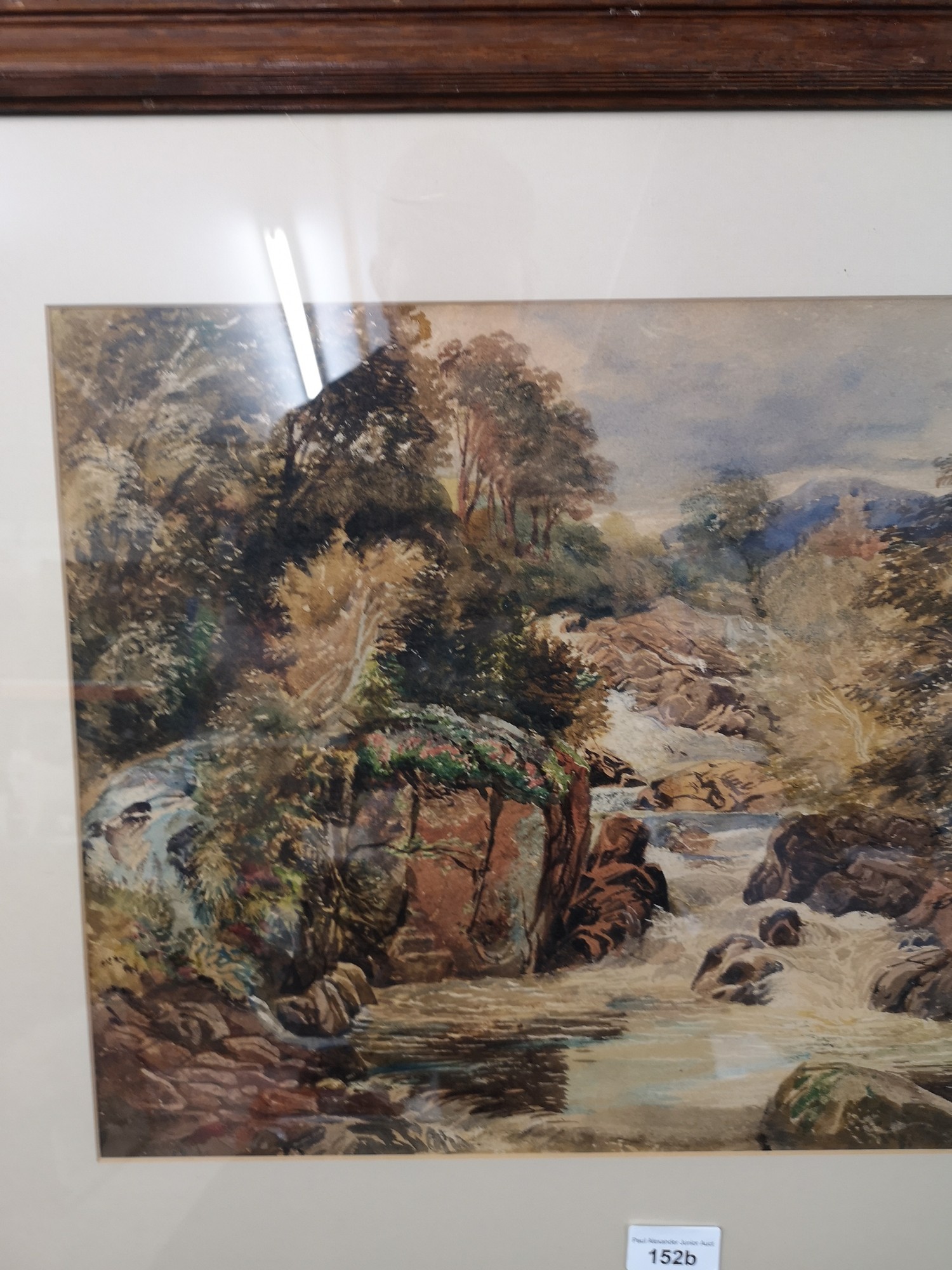 Large water colour of scottish river scene set in oak frame. - Image 2 of 3