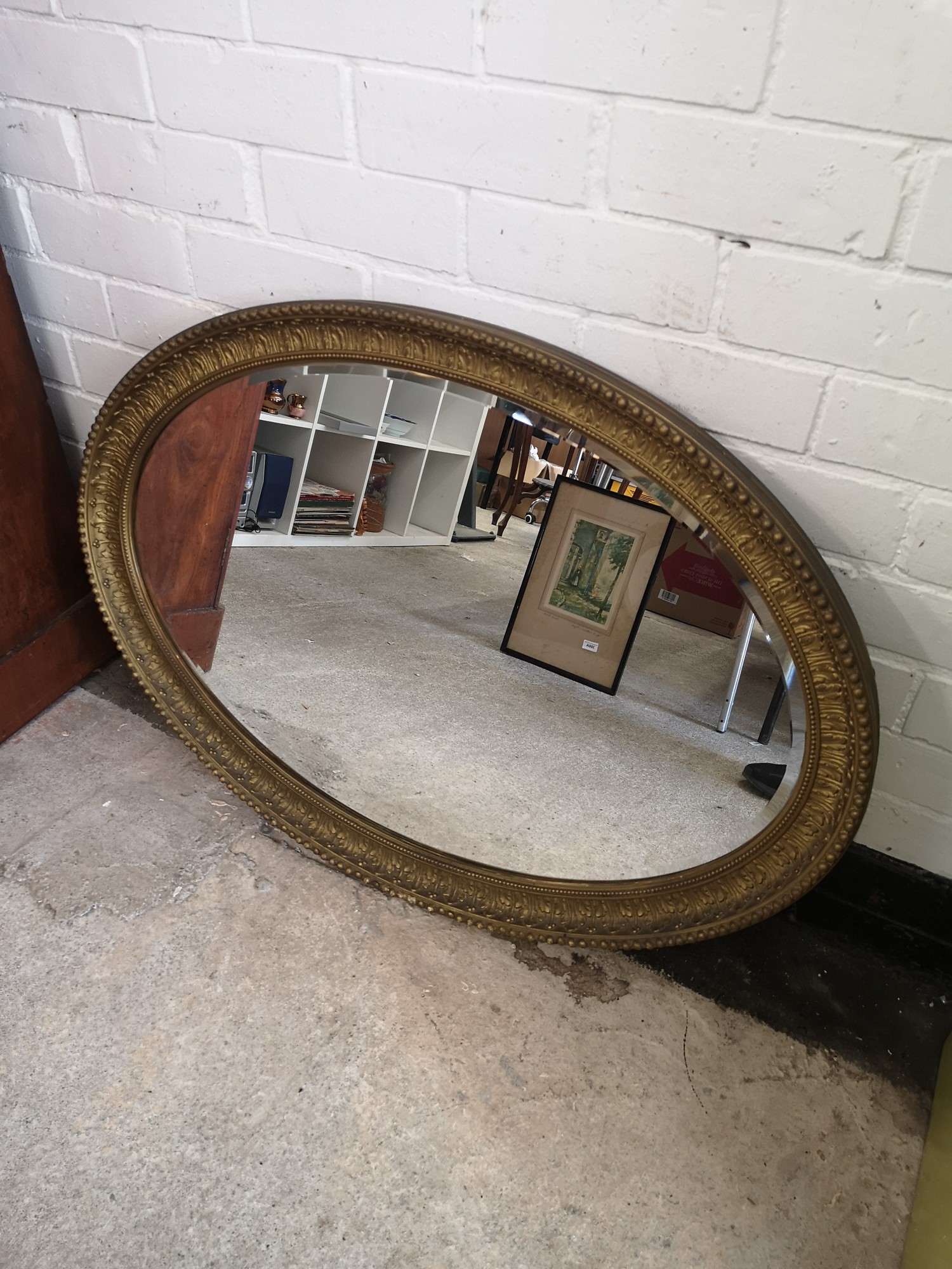 Large victorian oval mirror with carved design. - Image 2 of 2