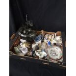 Box of collectables includes hummel, art smoked glass punch set and other collectables.