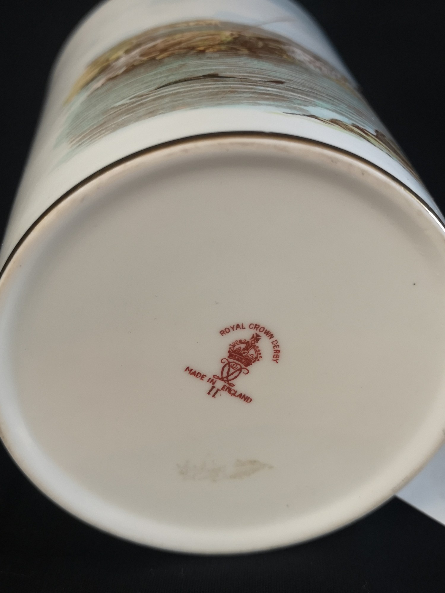 Early Royal Crown derby fisherman s tankard salmon fishing the one that didnt get away . signed . - Image 2 of 4