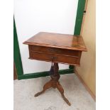 Victorian Walnut single pedistal sewing box with 2 drawers and key.