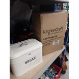 Box of new kitchen craft 12 piece rotary bean slicers together with new Bread bin.