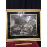 Victorian barn scene print in heavy gold coloured framing. 28 inches in length by 25 inches in