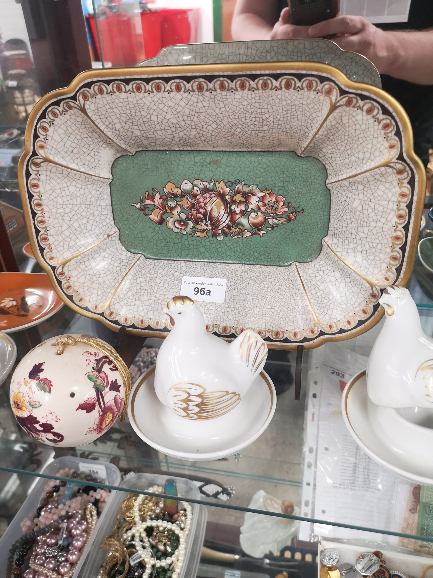 Shelf of collectables includes Royal Worcester porcelain hen ornaments, french pin dish, - Image 3 of 4