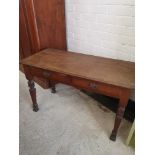 Late 18th century 2 drawer console table with fitted handles.