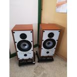 Pair of quality mission model number 770 speakers with portable trolley stands.