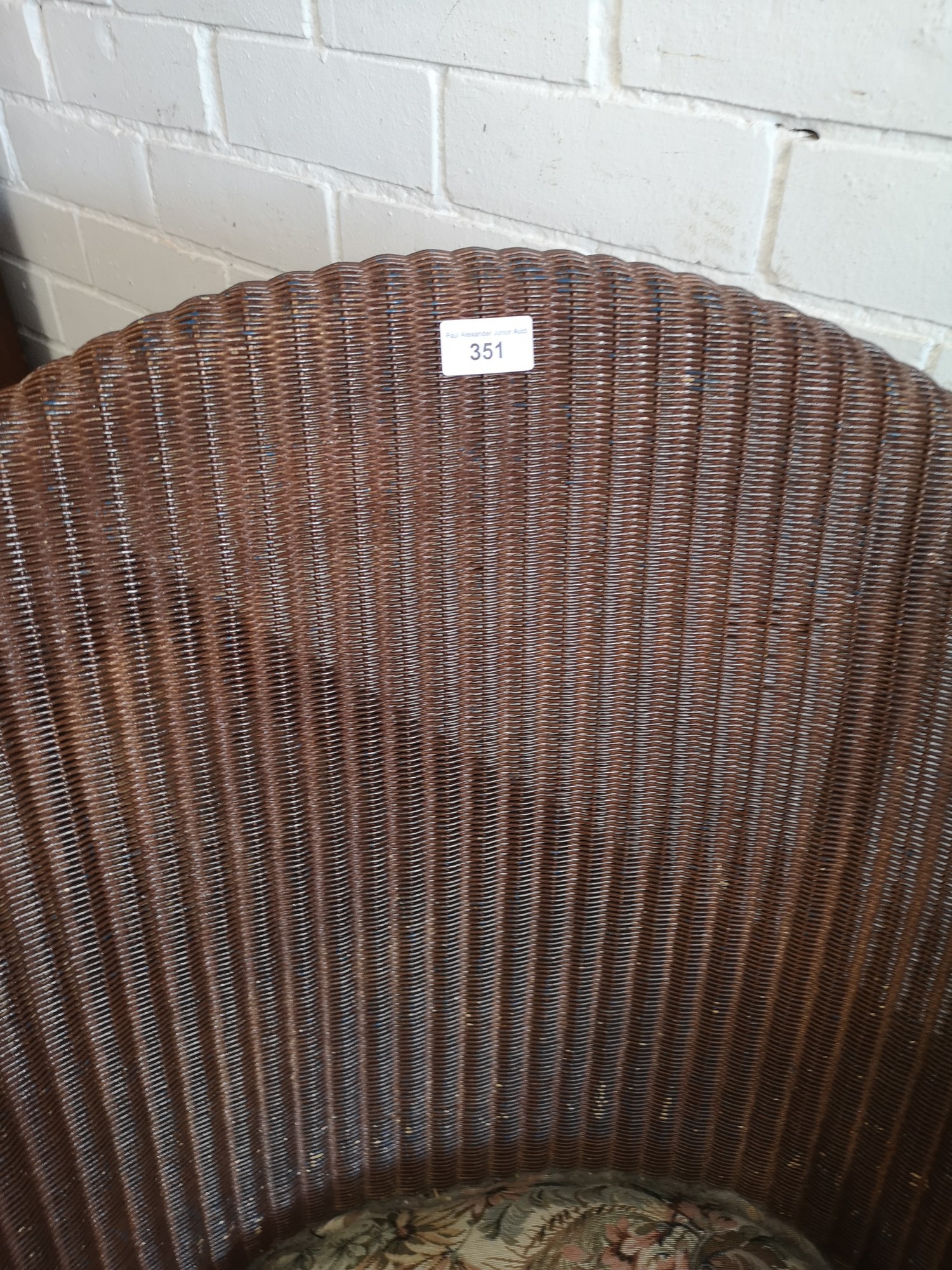 Lloyd loom style wicker chair with upholstery. - Image 5 of 5