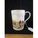 Early Royal Crown derby fisherman s tankard salmon fishing the one that didnt get away . signed .