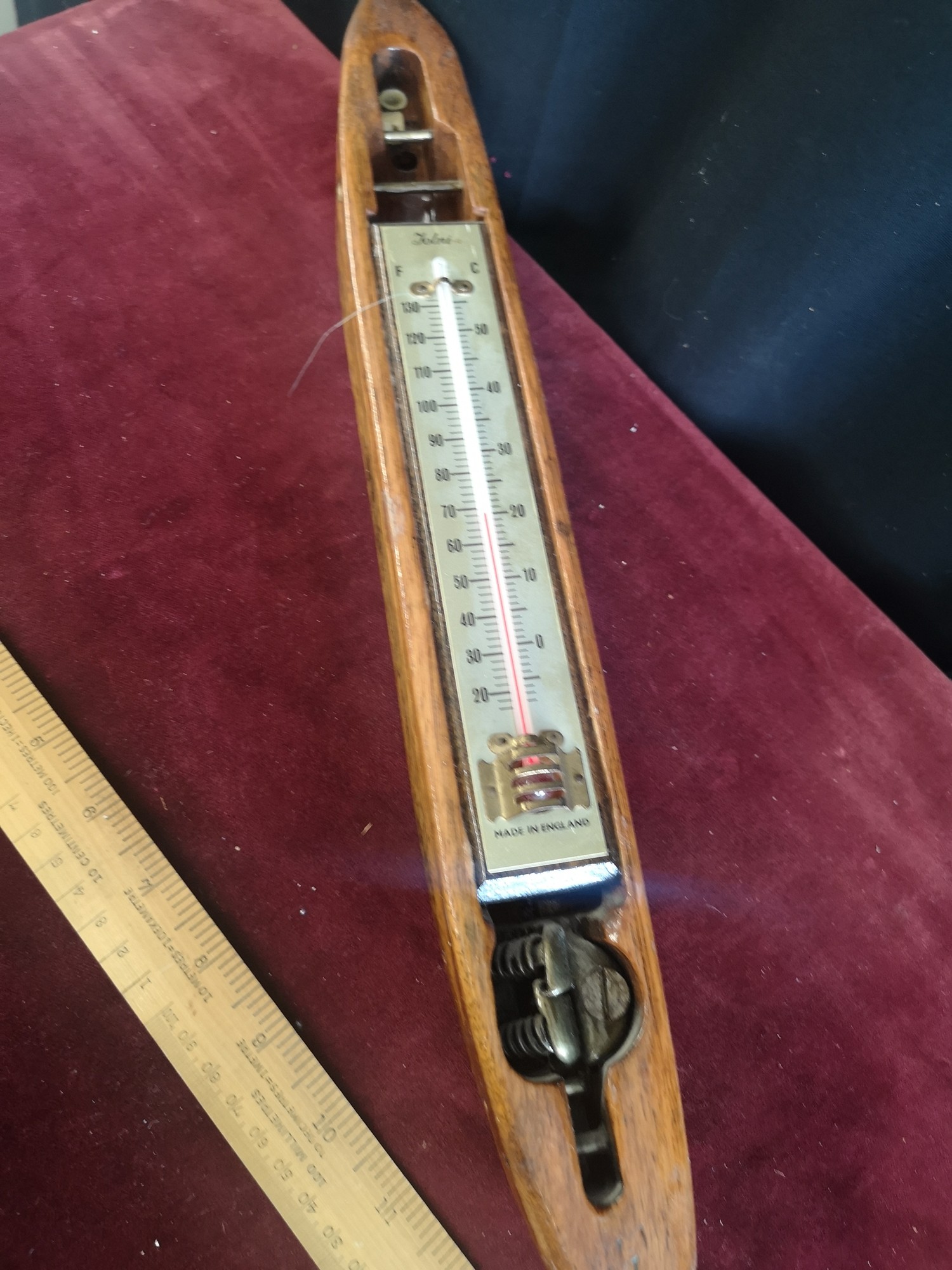 Arts and crafts thermometer made from light oak loom item.. 16 inches in length. End - Image 2 of 2