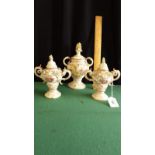 Victorian Garniture Of 3 Vases With Covers