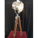Interior design tripod set lamp with metal industrial style lighting. Approximately 100cm in height.