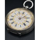 Edwardian silver 935 pocket watch with enamel and gold numerals