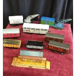 Lot of o gauge tin plate carriages, craines etc.