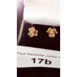 Pair of 9ct gold Clover leaf diamond earrings .