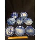 Collection of royal Copenhagen Christmas plates.