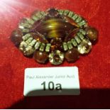 Early large elaborate brooch With Tiger eye Centre with Amethyst and clear Stones Stunning.