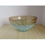 Scottish Monart glass Bowl in wedding Blue design shape MA, with clear and gold fleck adverturine